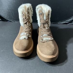 Brown Suede Fur-Lined Boots